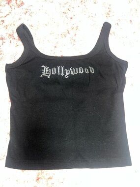 Princess Polly Black Rhinestone 'Hollywood' Square Neck Tank